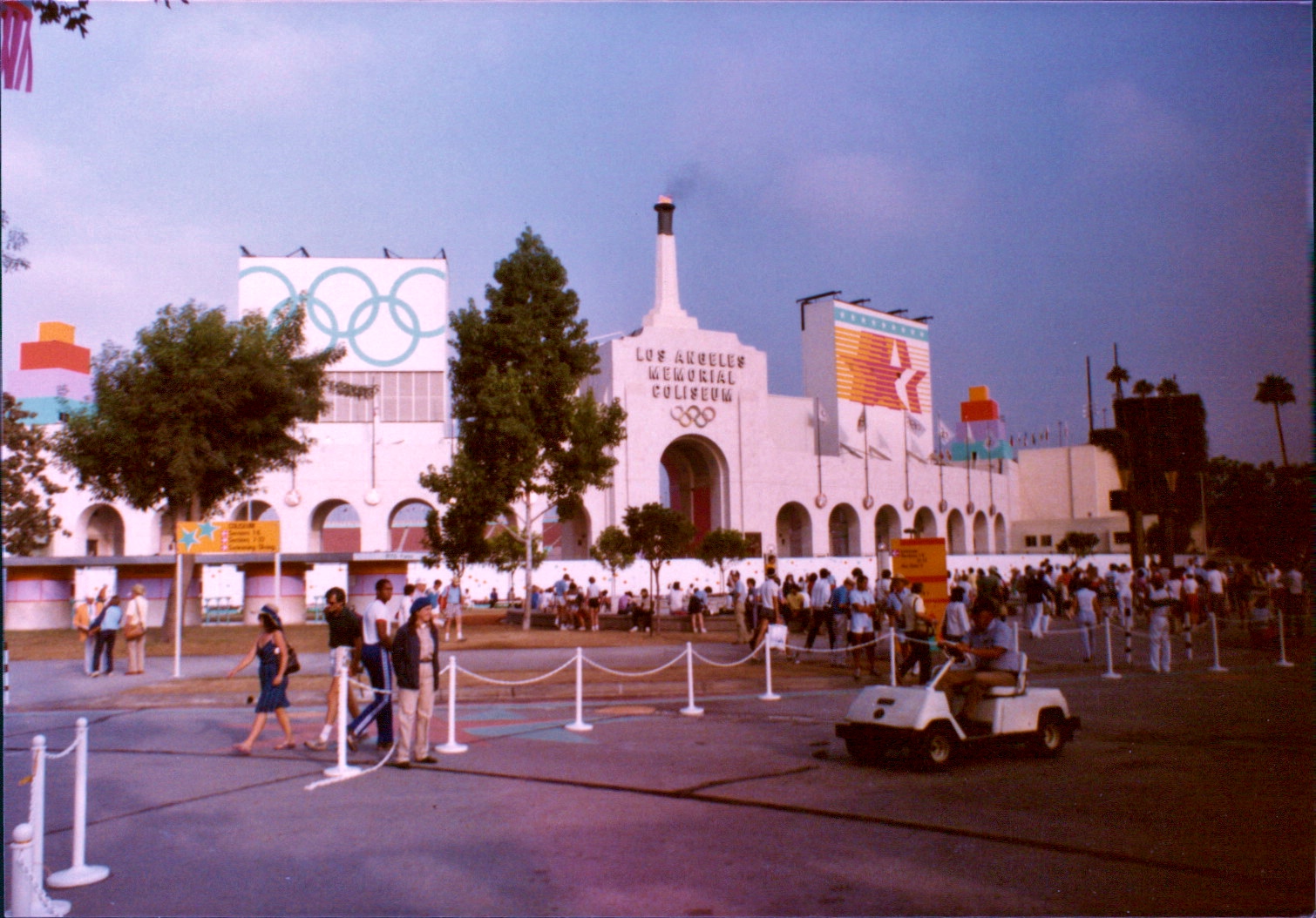 Exterior of the Los Angeles Memorial Coliseum during the 1984 Summer Olympics