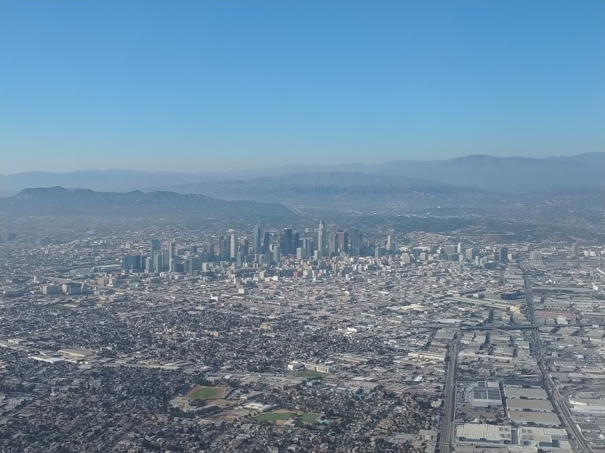 The Los Angeles skyline at golden hour